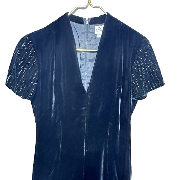 Stunning Velvet Sequin Short Sleeve Full Length Dress W/Sexy High Slit Vintage 8 - Picture 13 of 14